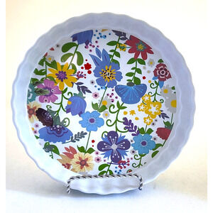 Pie/Quiche/Tart Plate-Orly Maison-Floral-Blue-Yellow-White-8.5in Diameter
